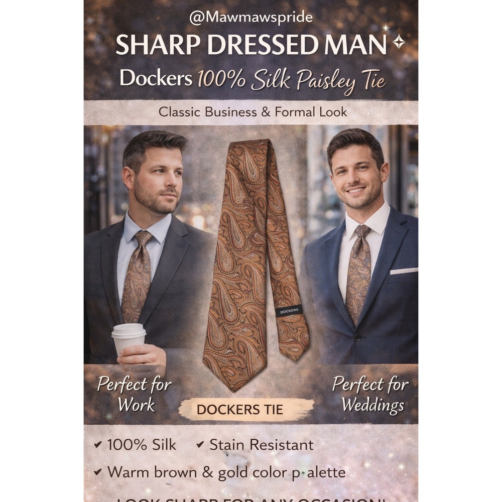 Dockers Men's Tie 100% Silk Brown Paisley Stain Resistant Business Casual.